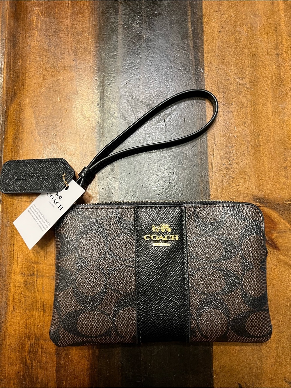 Coach Black and Brown Signature Wristlet with Gold Hardware - Picture 4 of 9